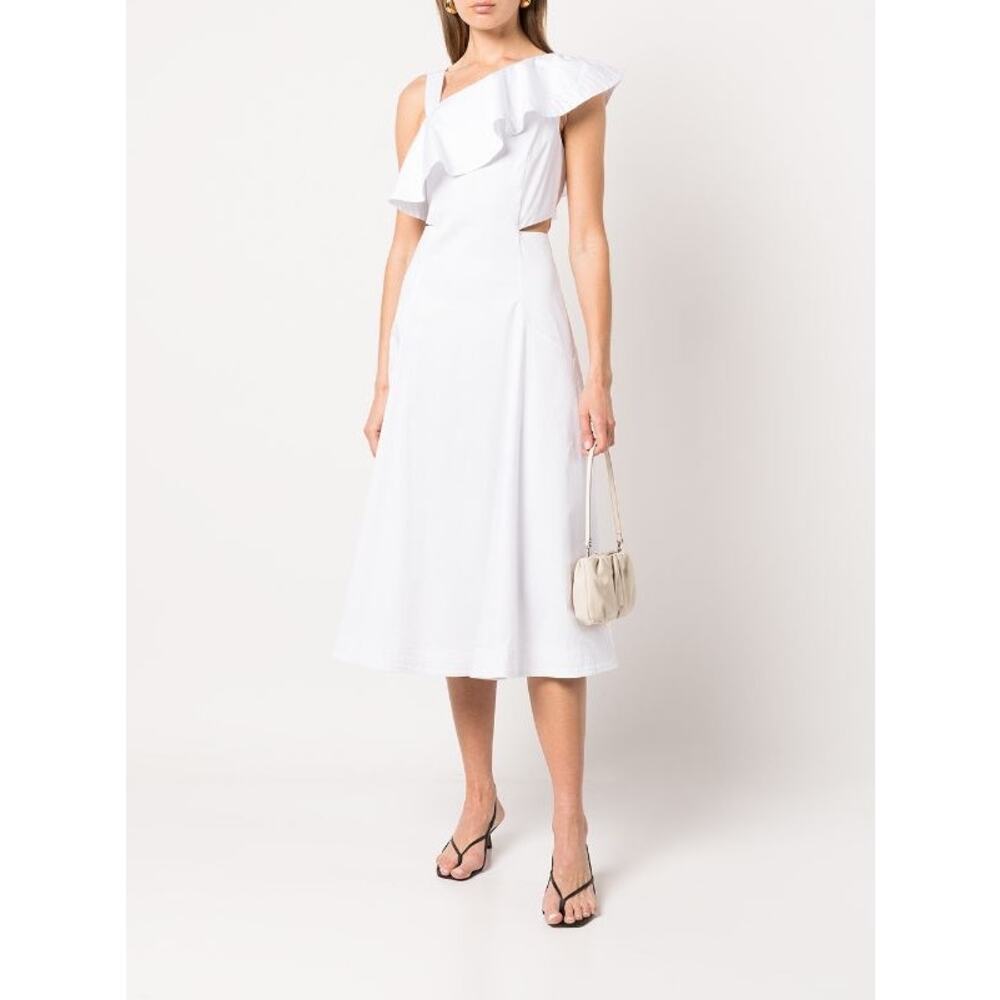 Veronica Beard White  Beilla Ruffled-Sleeve Midi-Dress size 6 /small